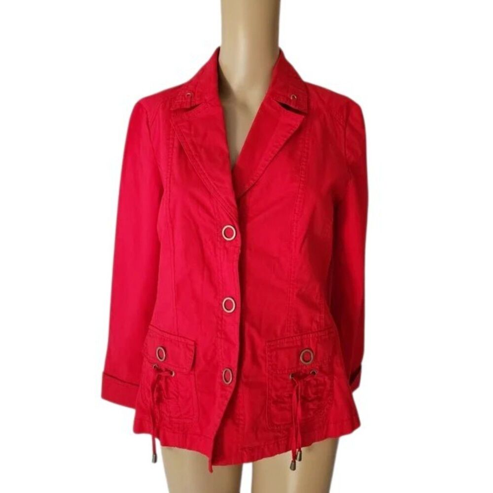 Barbara Katz Red Stretch Cotton Utility Career Blazer Jacket - Size 6 NWT